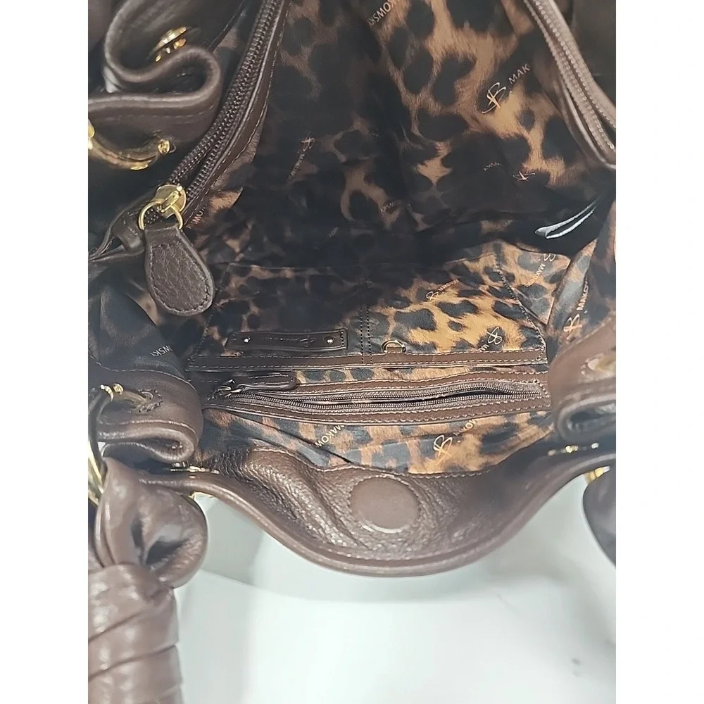 B Makowsky‎ Handbag Thick Leather Brown Double Handle Hobo Tote Boho A+ 47